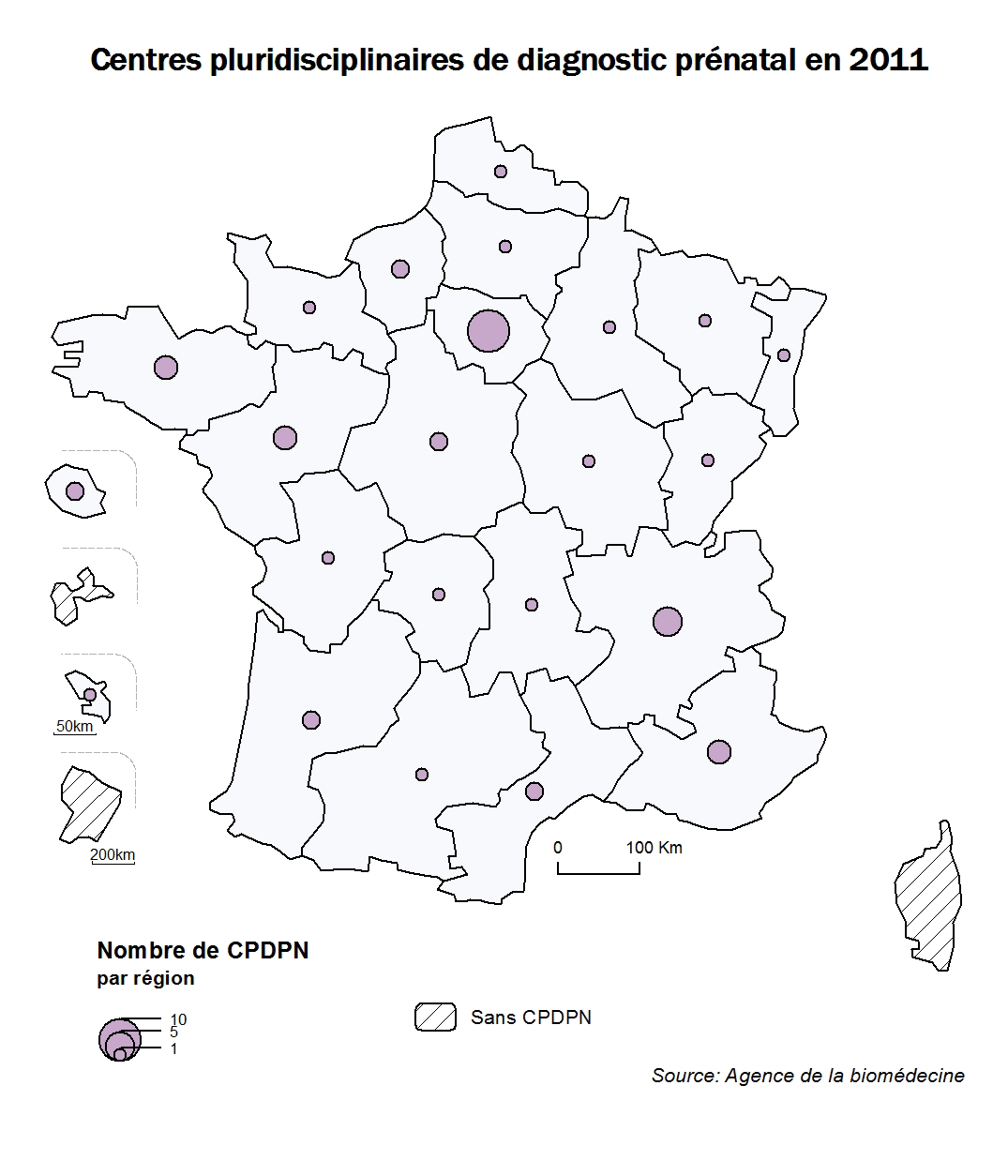 Figure CPDPN1. Centre pluridisciplinaires de diagnostic prénatal en 2011 