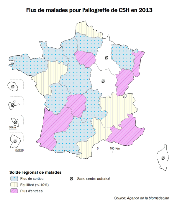 Figure CSH R6. Flux de patients pour l’allogreffe de CSH en 2013