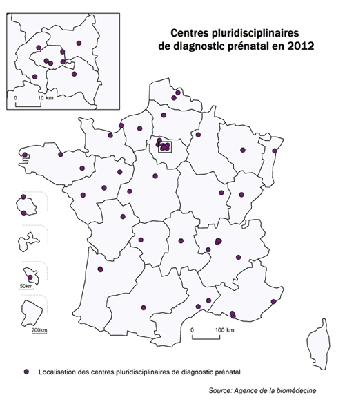 Figure CPDPN1. Centres pluridisciplinaires de diagnostic prénatal en 2012