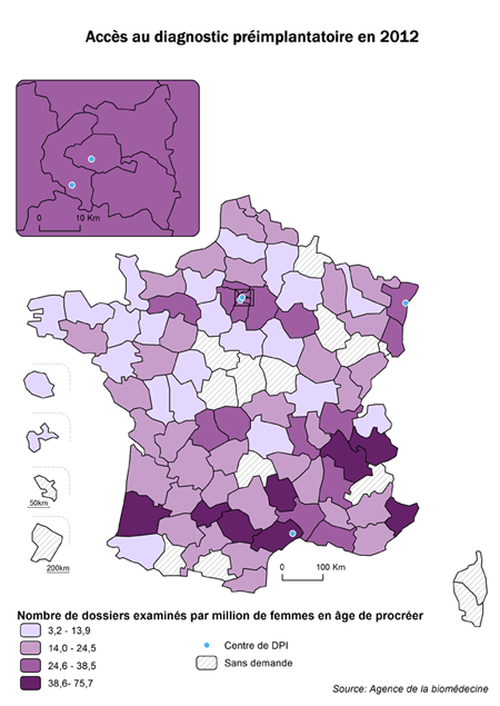 Figure DPI5. Accès au DPI en France selon le lieu de résidence des couples