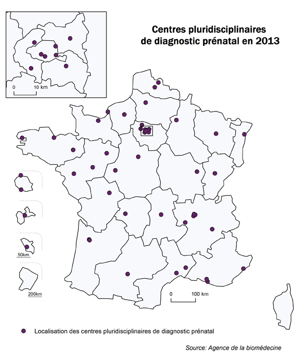 Figure CPDPN1. Centres pluridisciplinaires de diagnostic prénatal en 2013.