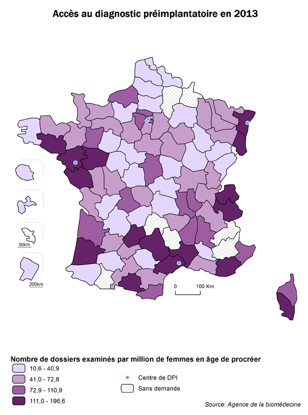 Figure DPI2. Accès au DPI en France en 2013 selon le lieu de résidence des couples