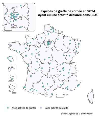 Figure CO5. Equipes de greffe de cornée en 2014 ayant eu une activité déclarée dans GLAC