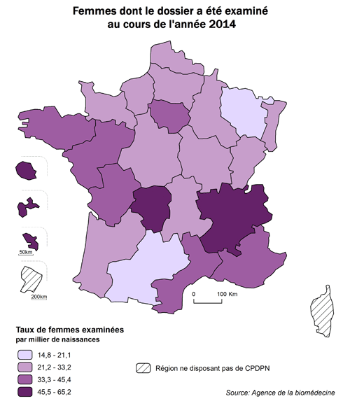 Figure CPDPN2. Femmes dont  le dossier a été examiné au moins une fois dans l’année lors d’une réunion  pluridisciplinaire par un CPDPN de la région*