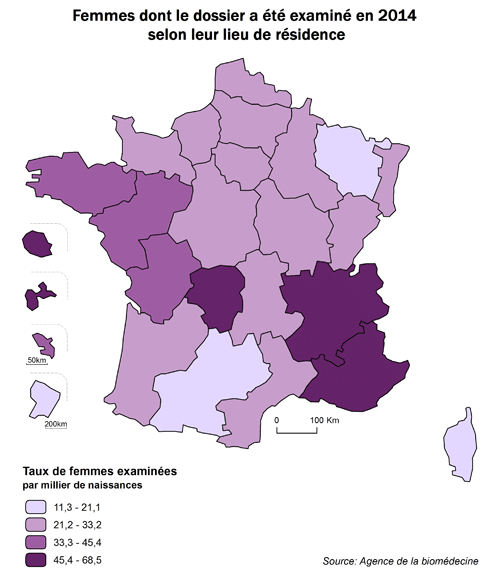 Figure CPDPN3. Région de résidence des femmes dont le dossier a été examiné au moins une fois au cours de l’année 2014*