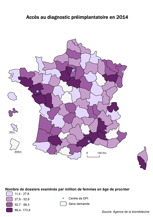 Figure DPI2. Accès au DPI en France en 2014 selon le lieu de    résidence des couples