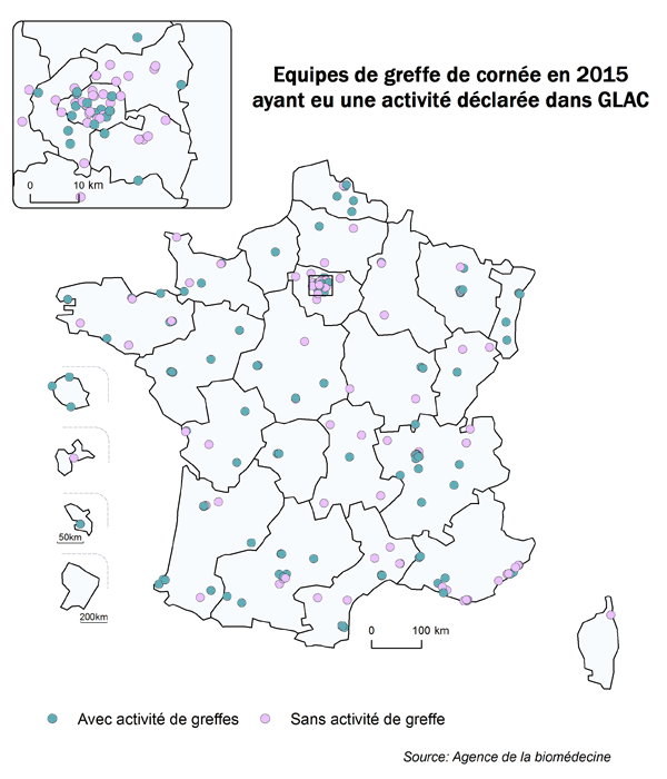 Figure Co5. Equipes de greffe de cornée en 2015 ayant eu une activité déclarée dans GLAC