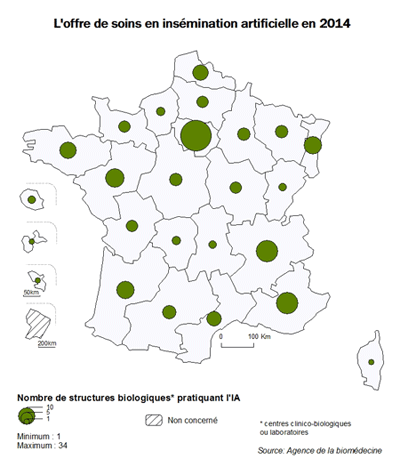 Figure AMP1. L’offre de soins en insémination artificielle    en 2014