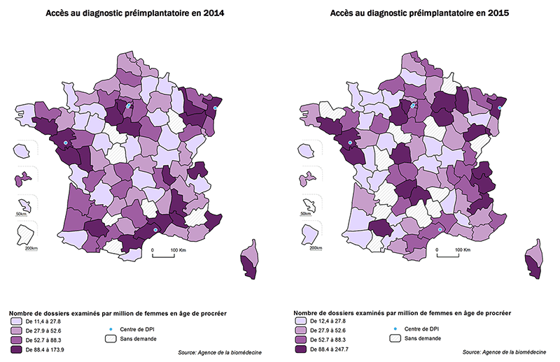 Figure DPI2. Accès au DPI en France entre 2014 et 2015 selon le  lieu de résidence des couples