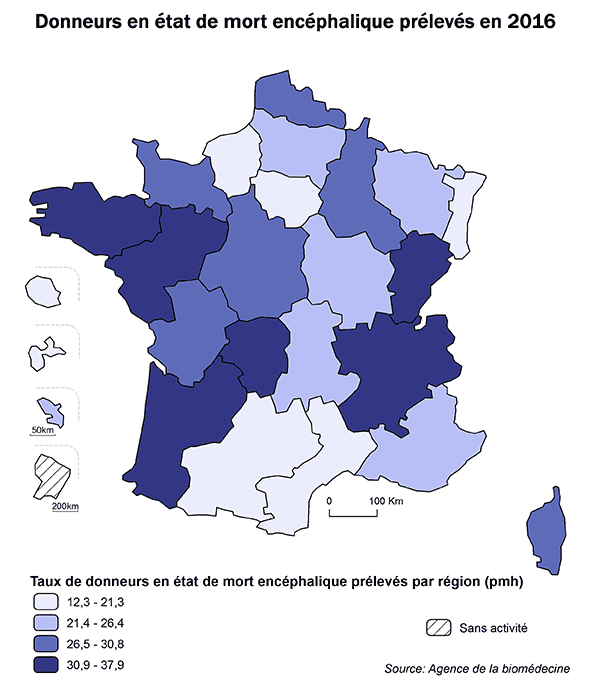 Figure AR P2. Donneurs en état de mort encéphalique prélevés en 2016