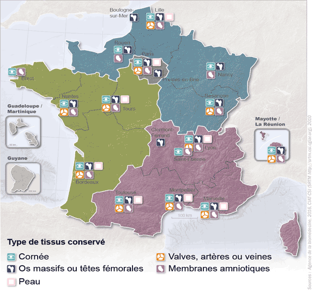 Figure T2. Répartition des banques de tissus selon le type de tissu conservé en 2016