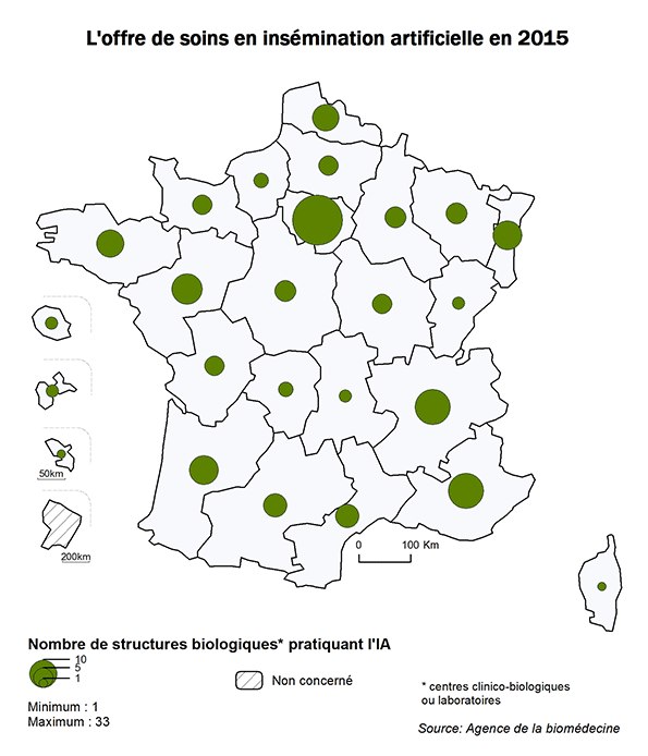 Figure AMP1. L'offre de soins en insémination artificielle en 2015