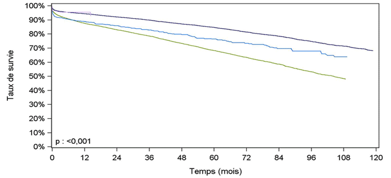 Figure R6. Survie du greffon rénal selon l'origine du greffon (2007 
                                2016)