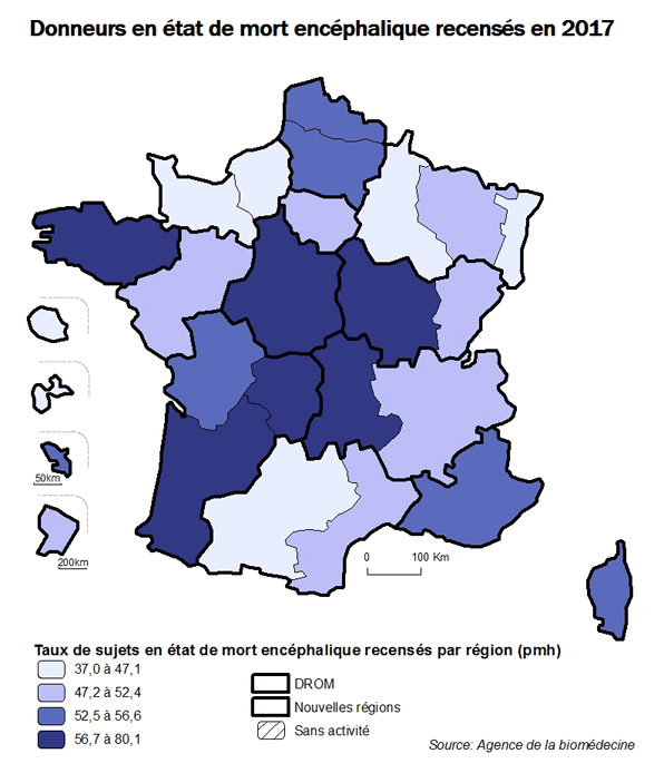 Figure AR P1A. Donneurs en état de mort encéphalique recensés en 2017