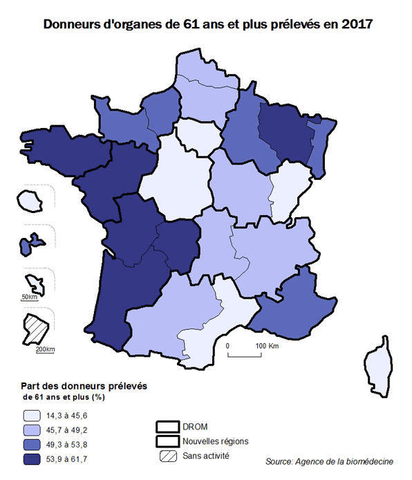 Figure AR P4. Donneurs d'organes de 61 ans et plus prélevés en 2017