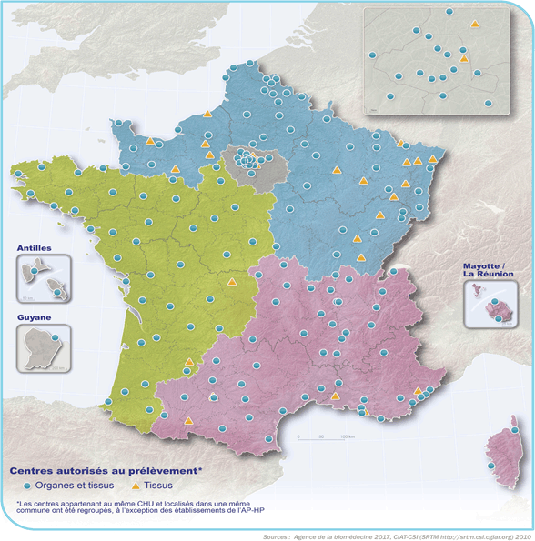 Figure T1. Répartition des établissements préleveurs en 2016