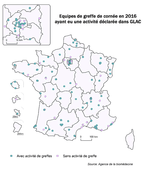 Figure Co5. Equipes de greffe de cornée en 2016 ayant eu une activité déclarée dans GLAC
