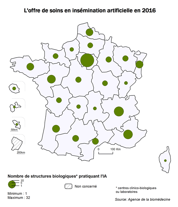 Figure AMP1. L'offre de soins en  insémination artificielle en 2016